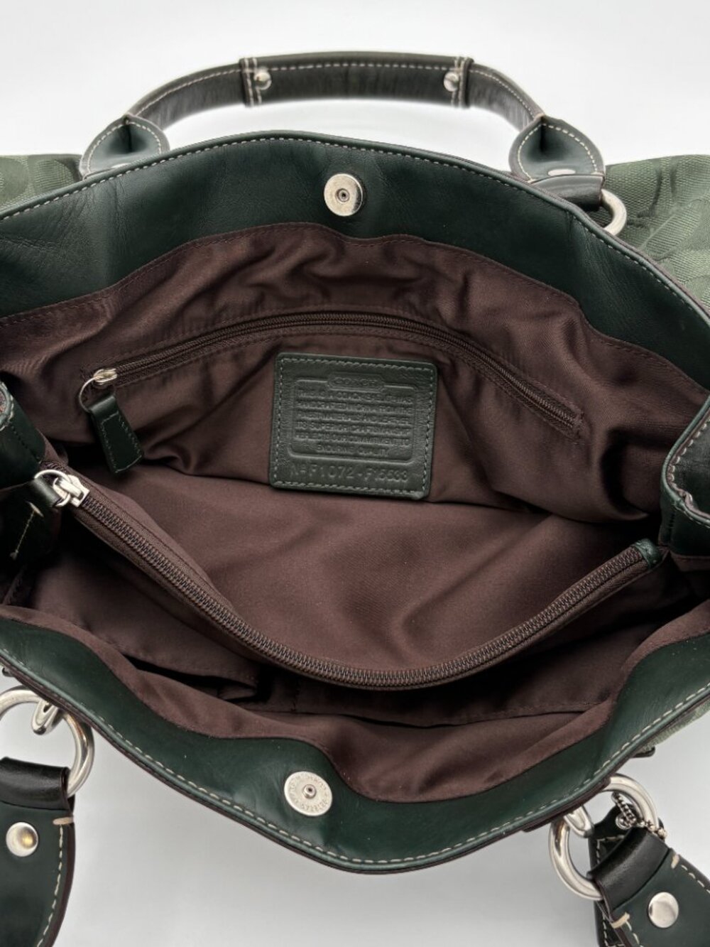 RARE Forest Green & Black Coach Penelope Signature Shopper Tote - Picture 9 of 14